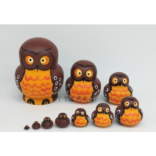 10pcs Russian Wooden Nesting Dolls Owl Traditional Matryoshka Hand Painted