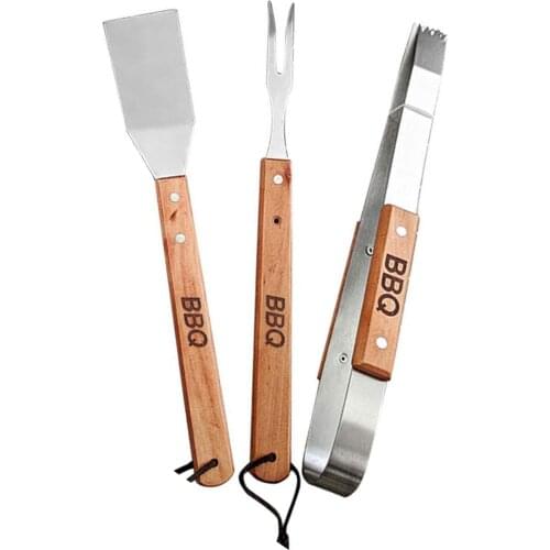 3pcs Stainless Steel Barbecue Shovel Fork Clip Skewer Sets BBQ Roasting Grilling Tool Spatula Roasting Tongs Outdoor Camping