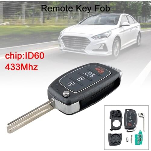 433Mhz 4 Buttons Car Remote Key Fob with ID60 Chip Fit for Hyundai Sonata 2014-2017