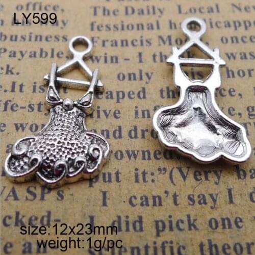 50pcs 12x23mm Antique Silver Alloy Skirt Charms Pendant
