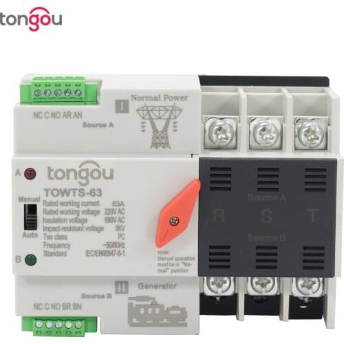 ATS Automatic Transfer Switch Electrical Selector Switches Dual Power Switch 3P 63A 100A 220V Mini ATS TOWTS-100