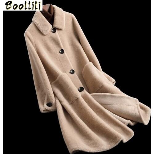 Boollili 2020 Winter Jacket Women Real Fur Coat Female Sheep Shearling 100% Wool Coat Korean Long Jackets Manteau Femme