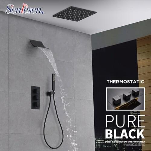 Senlesen Bronze Brass Shower Faucet W/ Ceiling Mount Shower Head Wall Mount Hand Shower Waterfall Tub Para Bathroom Shower Set