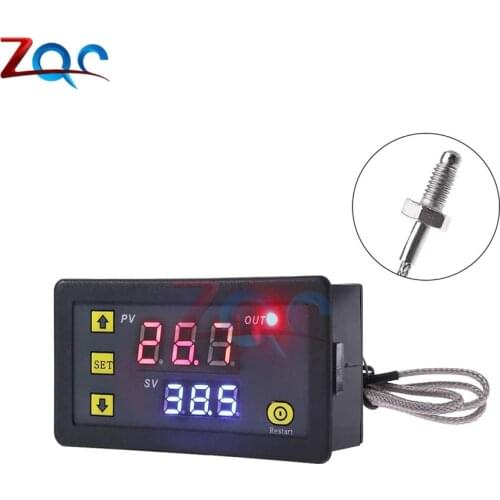 AC 220V/DC 5V/12V/24V LED Digital Temperature Controller Meter -60 -500℃ K Type Thermocouple M6 Probe Sensor Embedded Thermostat
