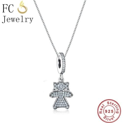 FC Jewelry 925 Sterling Silver Simple Family Child Girl Clear Zirconia Necklaces & Pendants Women Collar Chain Choker Trinket