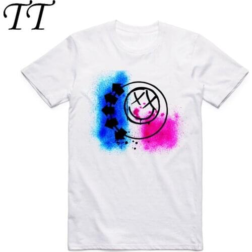 2019 Men Women Blink 182 Rock Band Smiley Face Funny T Shirt Summer Cool O-Neck Short Sleeve Swag Streetwear Roll Pop T-shirt