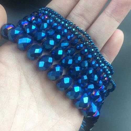 Faceted AB Blue Glass Crystal Rondelle Beads Loose Spacer Beads For Jewelry Making DIY Bracelet Earrings 15'' 4/6/8/10/12/14mm