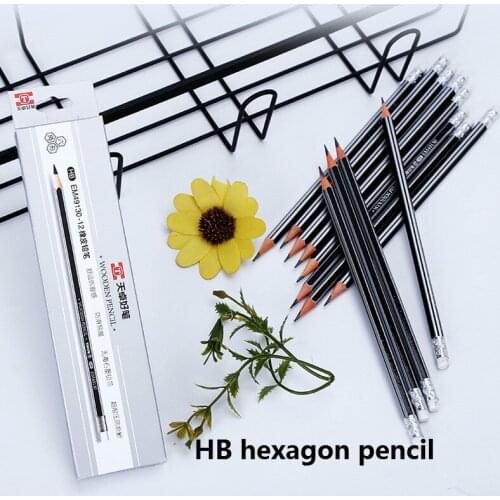 1 Box of 12 2B HB Rubber Pencil for Primary School Students Sketch Pencils Childrens Hexagonal Pole Stationery Drawing Pencil