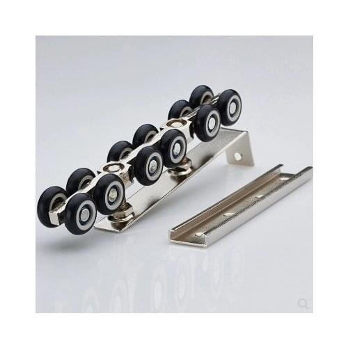 1 Pair/set Cold Rolled Steel Sliding Wooden Door Closet Hardware Kit Door Wheels Roller 12 Wheels Hangers Roller Top