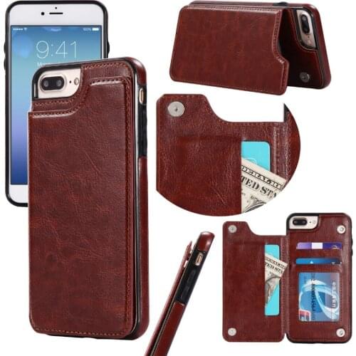 Leather Mobile Cell Phone Case Shell Wallet Style With Card Slot Kickstand for iPhone 7 8
