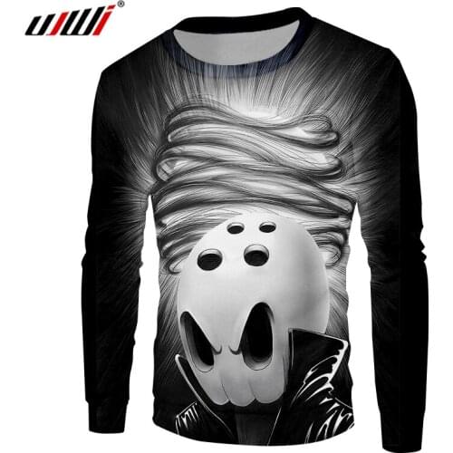 UJWI New Black White Anime Large Size 5XL Mens Sweatshirt 3D Printed Horrible Long Hair Doll Pattern Man Pullover