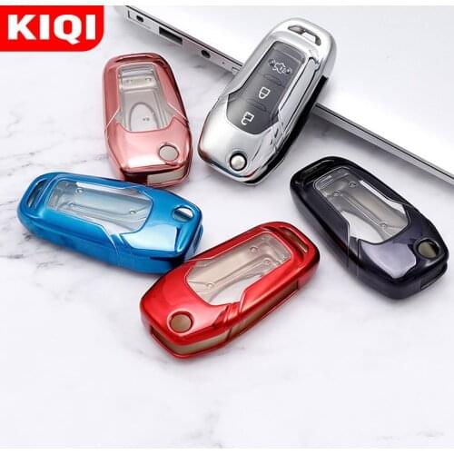 Soft TPU Car Flip Key Case Cover Shell Keychain for Ford Ranger Fusion Fiesta Mondeo Escort Everest 3Button Key Protector