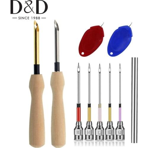 Punch Needle Embroidery Kits&Plastic Needle Threader Plastic Wooden Yarn Punch Needles Crochet Knitting Embroidery Pen