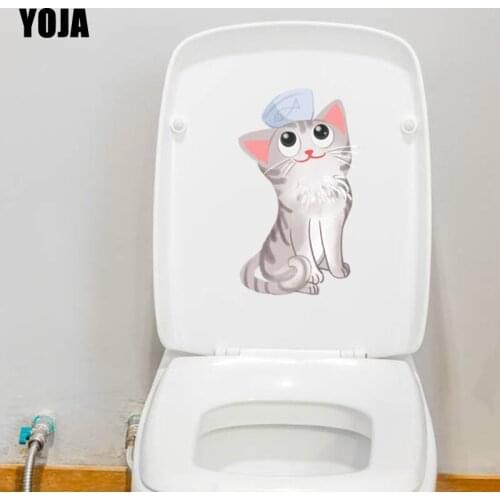 YOJA 14.8*24.2CM Cat Cartoon Animal Toilet Decal Wall Sticker Kids Bedroom Home Decoration T3-0437