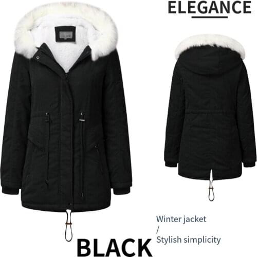 2020 New Parka Coat Fashion Ladies Warm Plush Hooded Overcoat Winter Outdoor Clothing Casual Thicken Plus Size Fur Solid Jacket