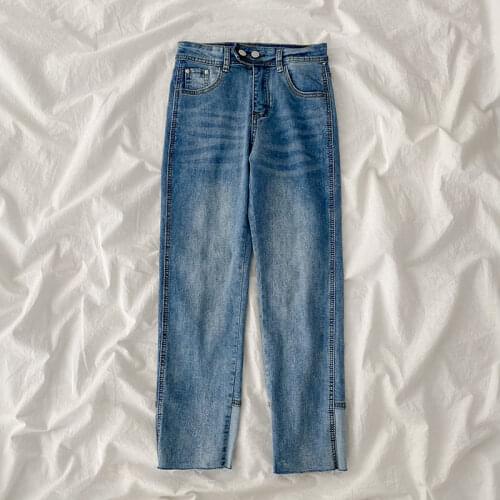 2021 New High Waist Blue Jeans Woman Spring Baggy Versatile Straight Denim Trouser Fashion Vintage Streetwear Ninth Pants