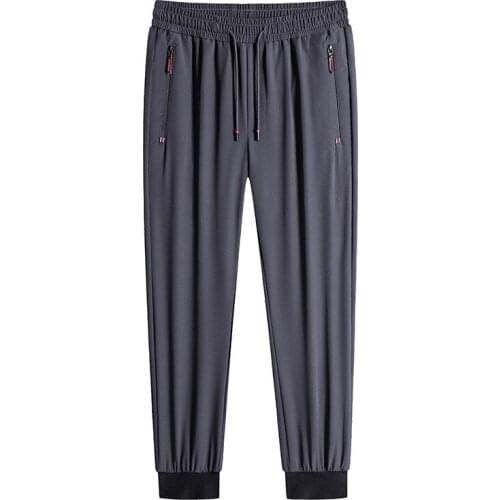 2021 summer new mens casual pants thin stretch quick-drying pants loose ice silk pants nine leg pants plus size