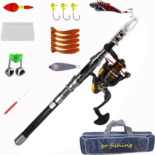 New Fishing Rod Set for Spinning Reel Combo Carbon Telescopic Fishing Rod Short Travel Stick Carp Bass Pike Feeder Rod Full Kit