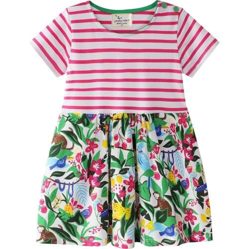 New girls dress 2019 Floral Printed stripe princess dress cotton Brand toddler summer dress 2-7T wedding dress kids Pop Frocks