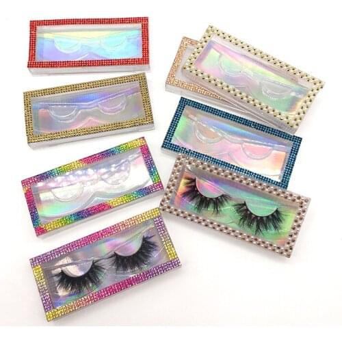 Wholesale Rhinestone Eyelashes Box Glitter Diamond Packaging Box for 3D 25mm Mink Eyelashes Nail Tip Custom Logo Lash Box Makeup