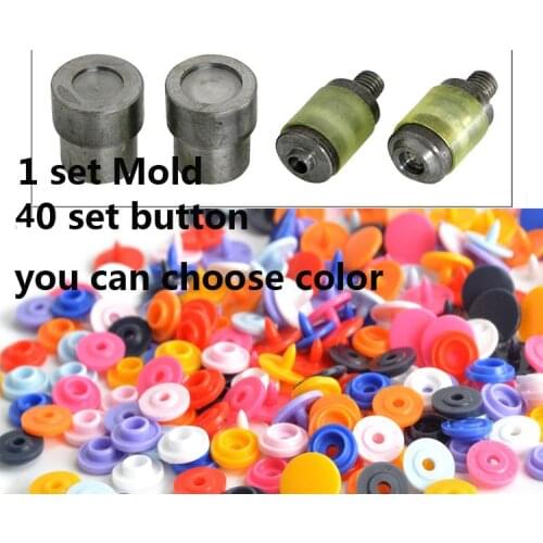 T3 Plastic Snap Button Dies Manual Install Tool Mold for Hand Press Green Machine +40 pcs colorful Plastic Snap button