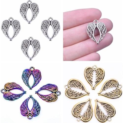 Charms For Jewelry Making In Bulk 5pcs Wing Pendant Accessories For Necklace Handmade Materials Do It Yourself Alloy Gold Silver