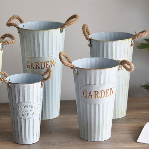 Retro Thickened Iron Sheet Dry Flower Bucket Flowerpot Office Home Garden Florist Display Decoration