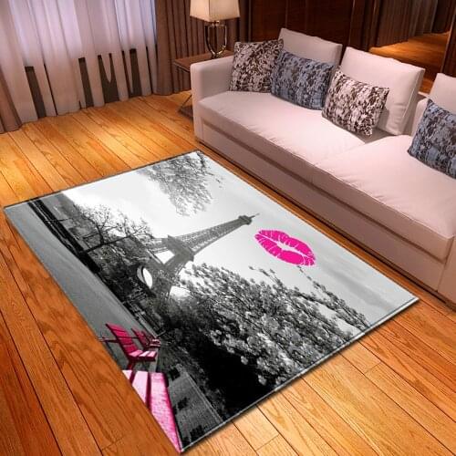 Romantic Iron Tower Living Room Carpet Childrens Bedroom Rug Velvet Non-Slip Kids Play Area Rug Home Kitchen Mat Doormat