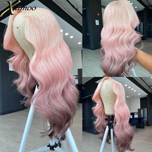 XUMOO Ombre Pink Cosplay Party Wigs Pre Plucked Raw Brazilian Human Hair WIth Baby Hair 13x4 Lace Front Wig For Cosplay Women