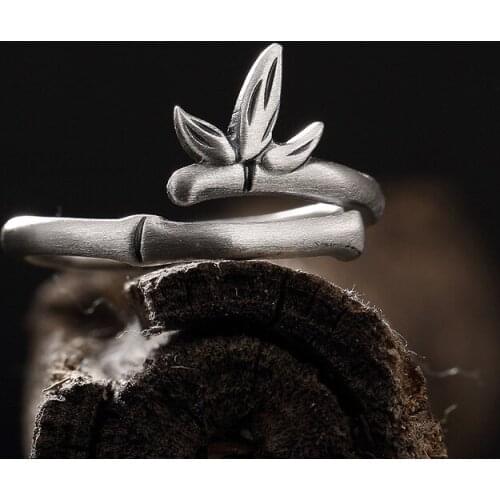 S990, Pure Silver, Antique Bamboo, Archaize Ring, Unique Personality, Ladies' Solid Silver, Open Ring Wholesale