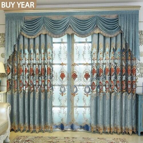 European-style Curtains for Living Dining Room Bedroom Chenille Living Room Embroidered Curtains Embroidered Tulle French Window