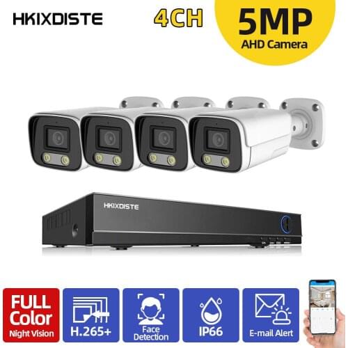 4CH H.265+ 5MP DVR 5MP Color Night Vision Surveillance System Outdoor Waterproof Home CCTV AHD Camera Security System Kit P2P