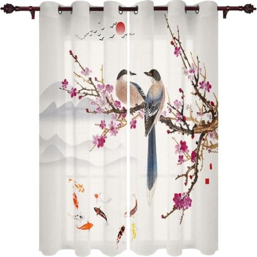Modern Curtains Plum Blossom Magpie Carp Seamless Stitching Design Curtains Living Room Bedroom Valances Adult Essential Curtain