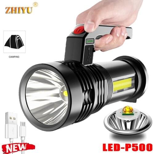 USB Rechargeable Super Bright Portable Portable Lamp Strong Light P500LED Lamp + COB Side Light Floodlight Outdoor Searchlight