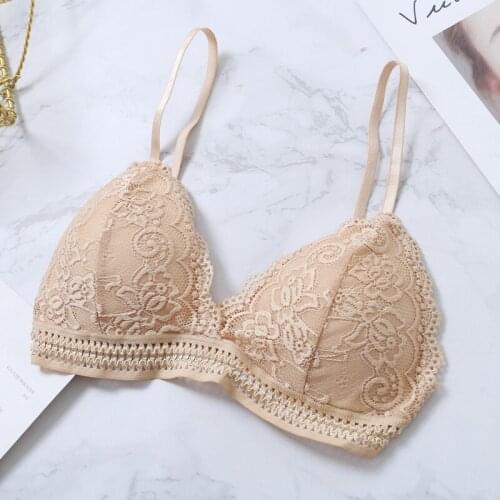 Women Bra French Style Sexy Lace Bralette Girls Triangle Cup Lingerie Deep V Wireless Underwear Soft Thin Seamless Bra