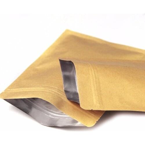 100 Kraft Paper Doypack Zip Lock Pouch with Aluminum Foil Food Tea Snack Coffee Storage Resealable Ziplock/zipper Bag