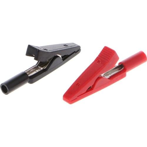 2 Pcs Insulated Alligator Clip 2mm Banana Female Adapter Meter Test Probe Black Red