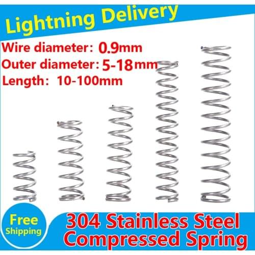 304 SUS Compressed Spring Stainless Steel Compression Spring Wire Diameter 0.9mm Y-type Rotor Return Spring 10PCS