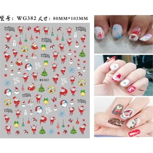 Merry Christmas 3D Nails Sticker Winter Snowman Elk Xmas Trees Cartoon Adhesive Sliders Nail Art Accessories Decals