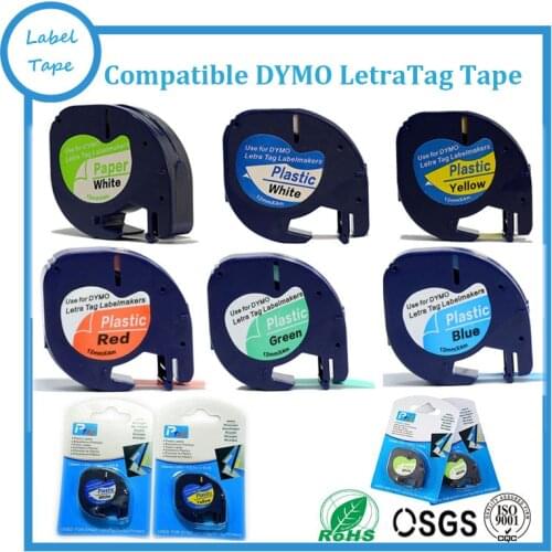 6PK DYMO LetraTAG white, yellow, red, green and blue tape 1/2" W X 13' LT 91200, 91201, 91202, 91203, 91204, 91205 Free shipping