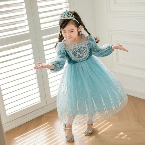 Girls sparkle tulle long sleeve princess dress 2021 fall winter new baby girl maxi long thicken dresses 3 4 6 8 10Year