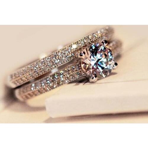 Funky Shine Full Rhinestones Gold Rings For Women Couples Wedding Ring Set Promise Designer Jewelry Valentines Gift