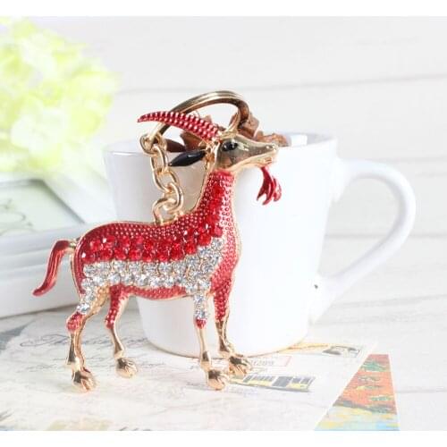 Chinese Zodiac Goat Sheep Red Lovely Crystal Charm Purse Handbag Car Key Keyring Keychain Party Wedding Birthday Gift