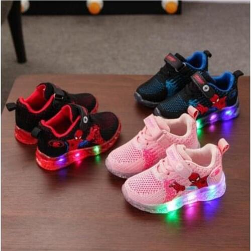 Children illuminate Shoes With Light Girl LED Shoes Kids Spiderman Sneakers boys Mesh Casual Baby Toddler sport Shoes
