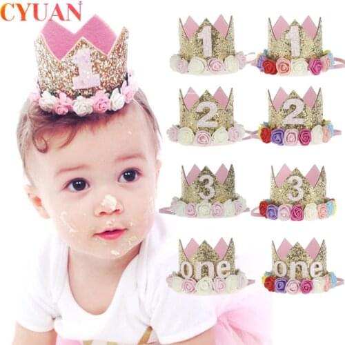 Baby Birthday Party Hat Princess Crown Headband 1 2 3 Year Birthday Decorations Baby Shower 1st Birthday Children Party Supplies