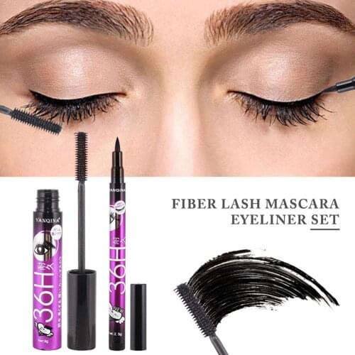 Long curly thick mascara, cool black fine brush head, eyeliner combo, cosmetics, long-lasting, waterproof, non-blooming