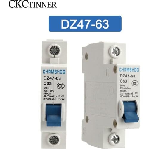 DZ47-63 1 Pole 6A/10A/16A/20A/25A/32A/40A/50A/63A230/ 400V C Type Mini Circuit Breaker MCB 35mm Din Rail Mount Breaking Capacity