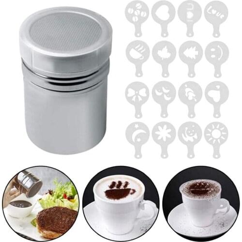 Stainless Steel Powder Shakers Cappuccino Mold Fancy Coffee Printing Model For Cocoa Cinnamon Powder with Lid Coffee Spray Tools