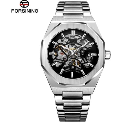 FORSINING Brand Watch Men Mechanical Skeleton Watch Fashion Casual Automatic Watch Stainless Steel FSG8198