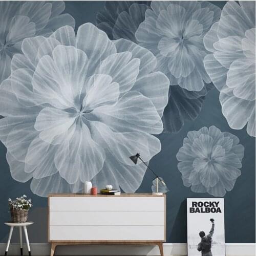 Custom Mural Wallpaper Nordic Hand-painted Flowers Blue Retro Petals Wall Painting Living Room TV Sofa Background Wall 3D Mural